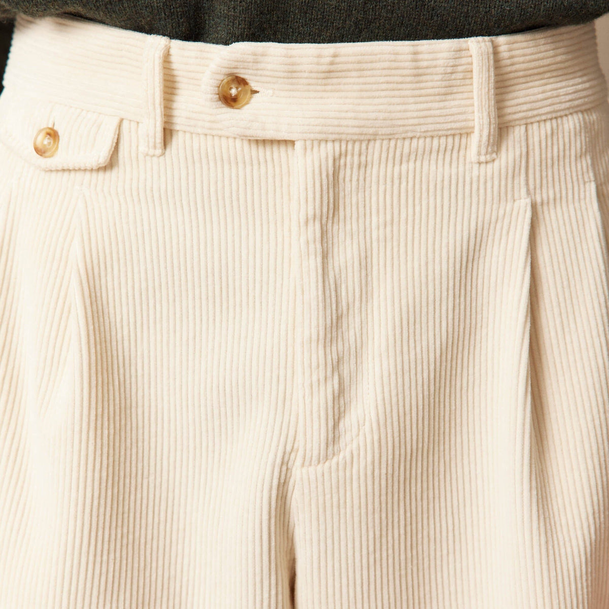 Pantalon À Double Plis En Velours Écru
