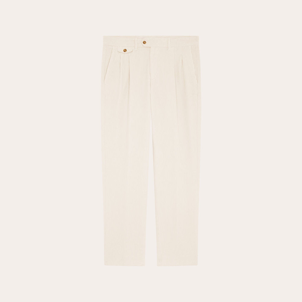 Pantalon À Double Plis En Velours Écru