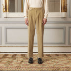 Pantalon À Double Plis En Velours Beige