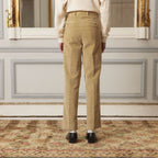 Pantalon À Double Plis En Velours Beige