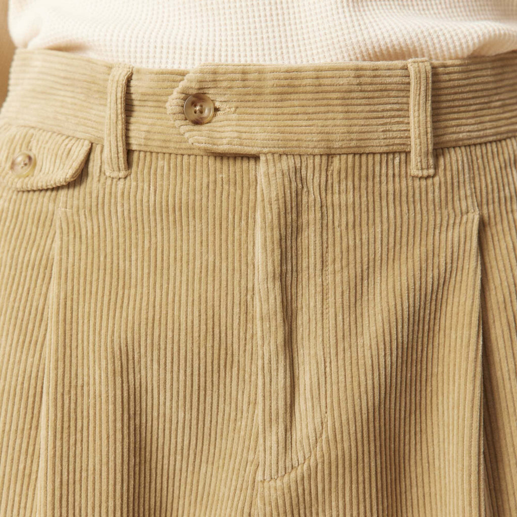 Pantalon À Double Plis En Velours Beige