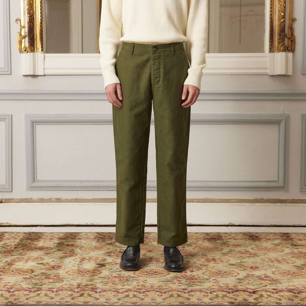 Pantalon Décontracté En Moleskine De Coton Vert Forêt