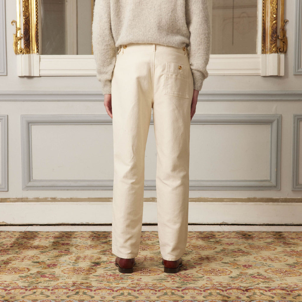 Pantalon Décontracté En Moleskine De Coton Écru