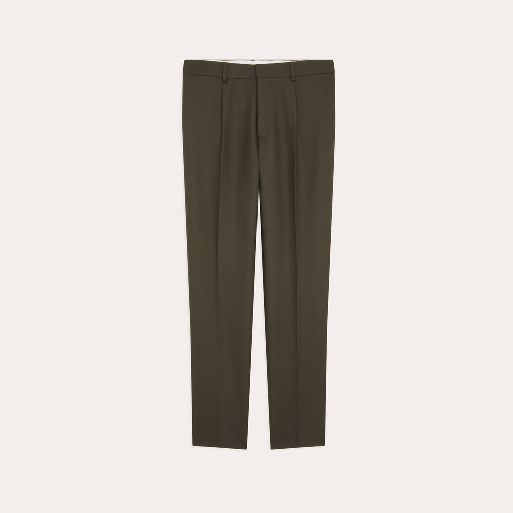 Pantalon À Pince En Laine Vert Foncé