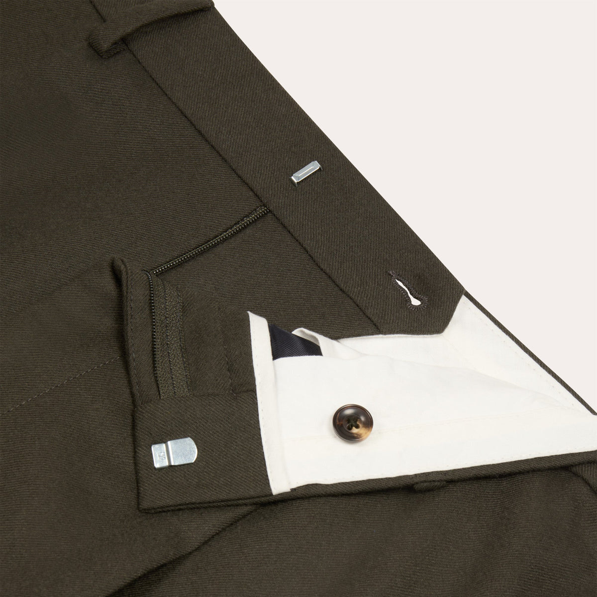 Pantalon À Pince En Laine Vert Foncé