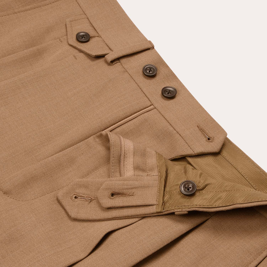 Pantalon À Double Plis En Laine Vierge Camel