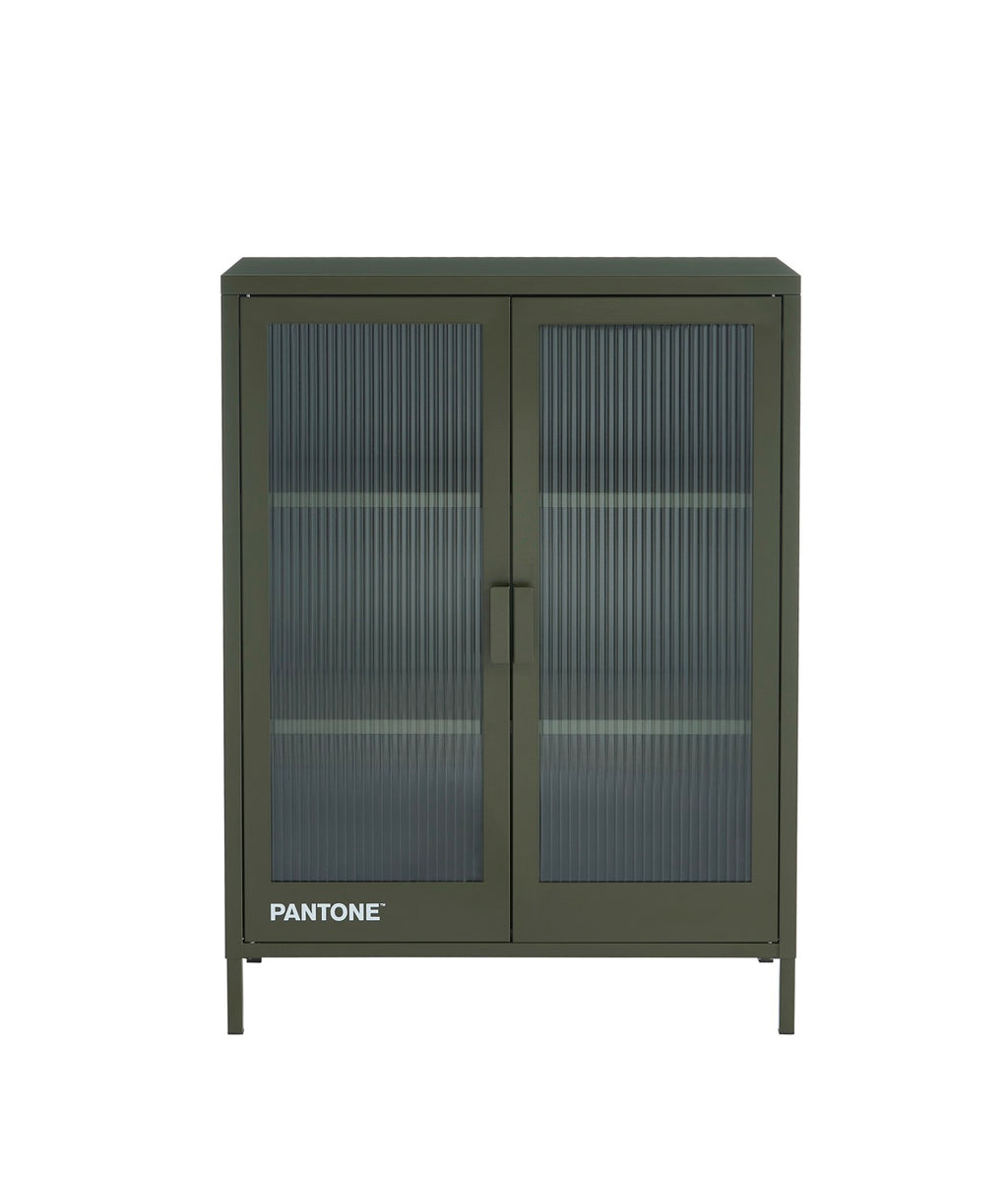 Aparador - Verde Oliva Oscuro - Puertas de Vidrio Estriado