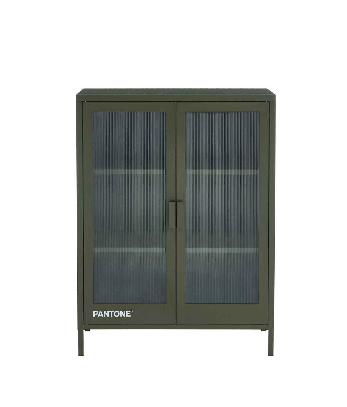 Aparador - Verde Oliva Oscuro - Puertas de Vidrio Estriado