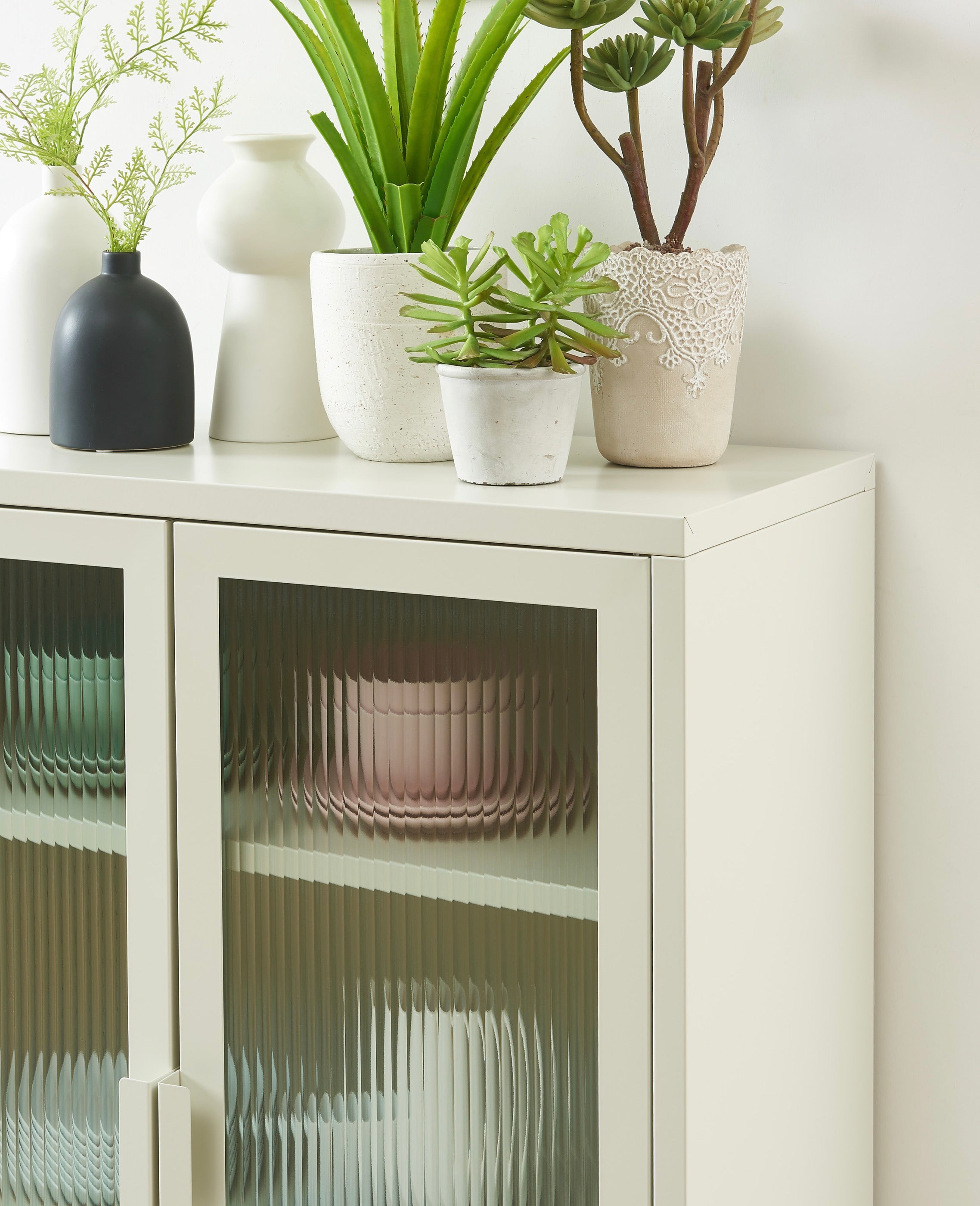 Buffet - Beige Sable - Portes En Verre Cannelé