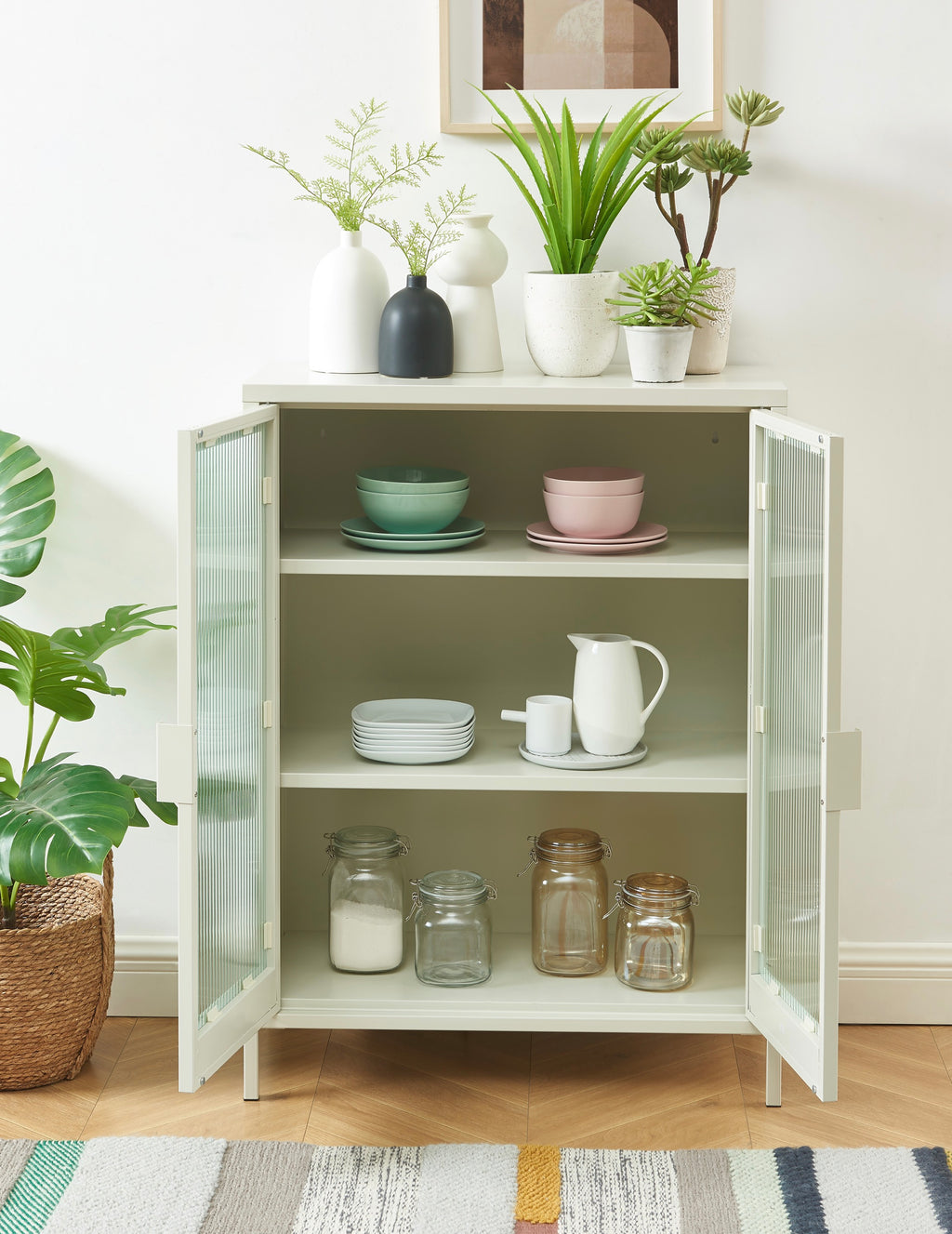 Buffet - Beige Sable - Portes En Verre Cannelé