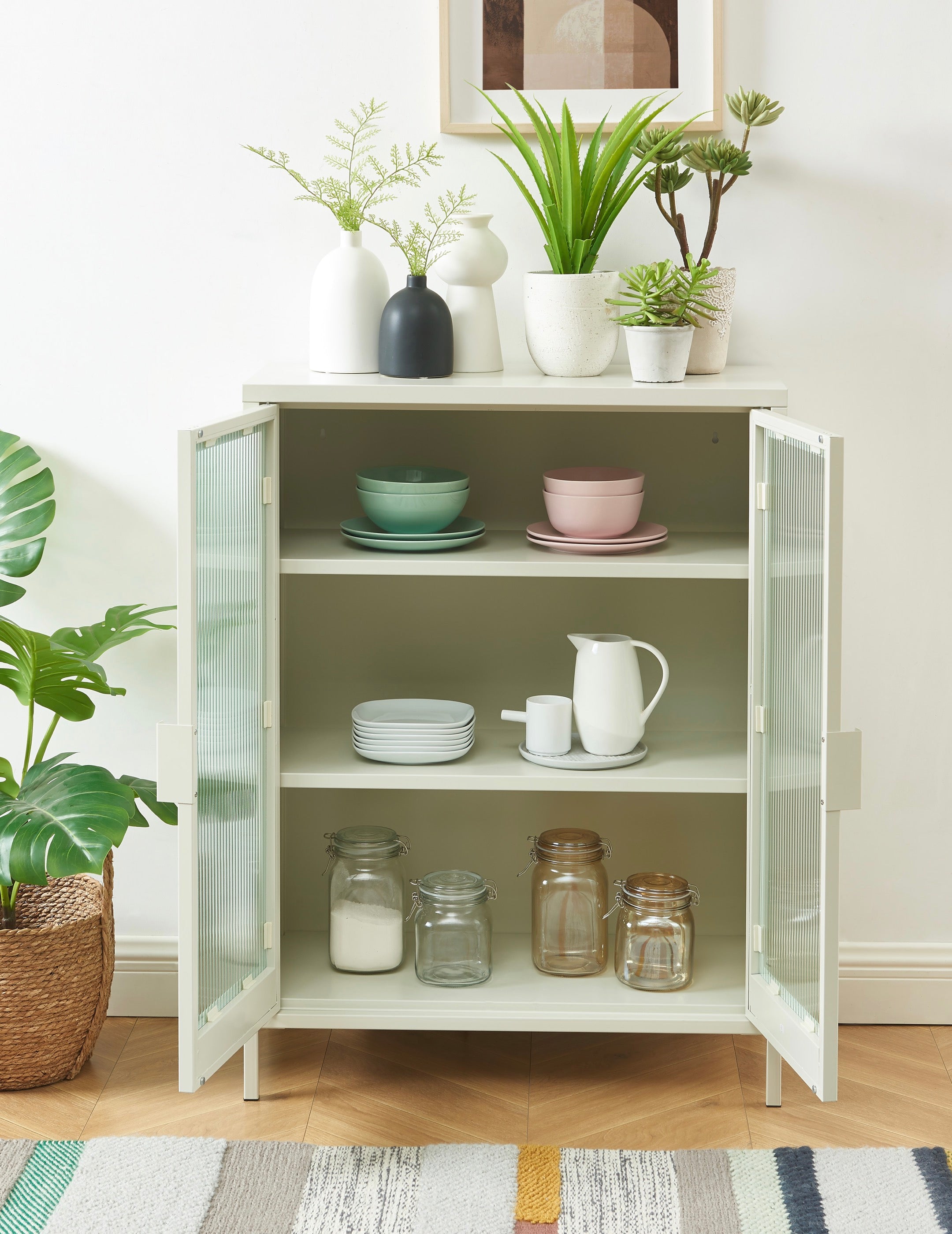 Buffet - Beige Sable - Portes En Verre Cannelé