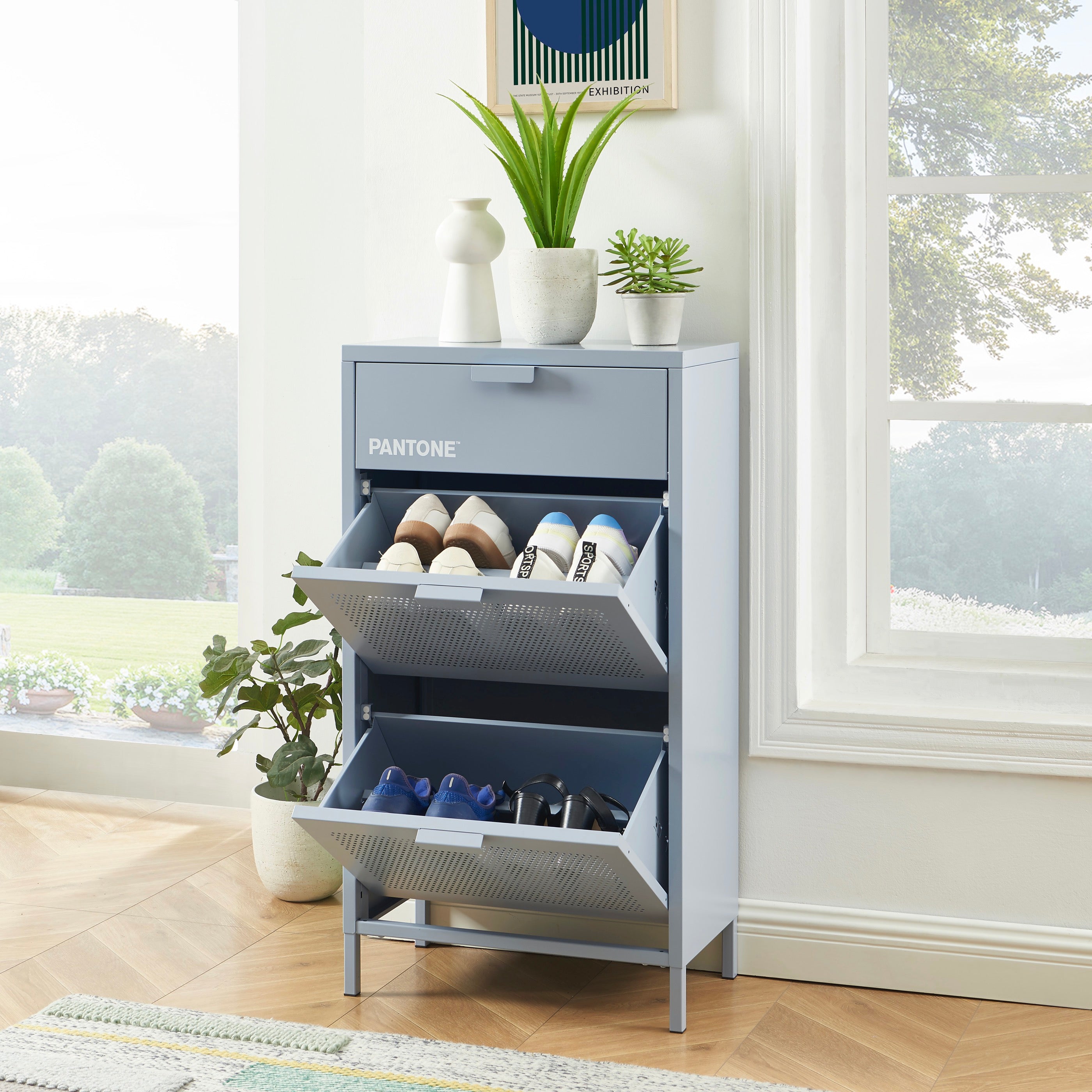 Meuble À Chaussures - Métal - Gris Bleu