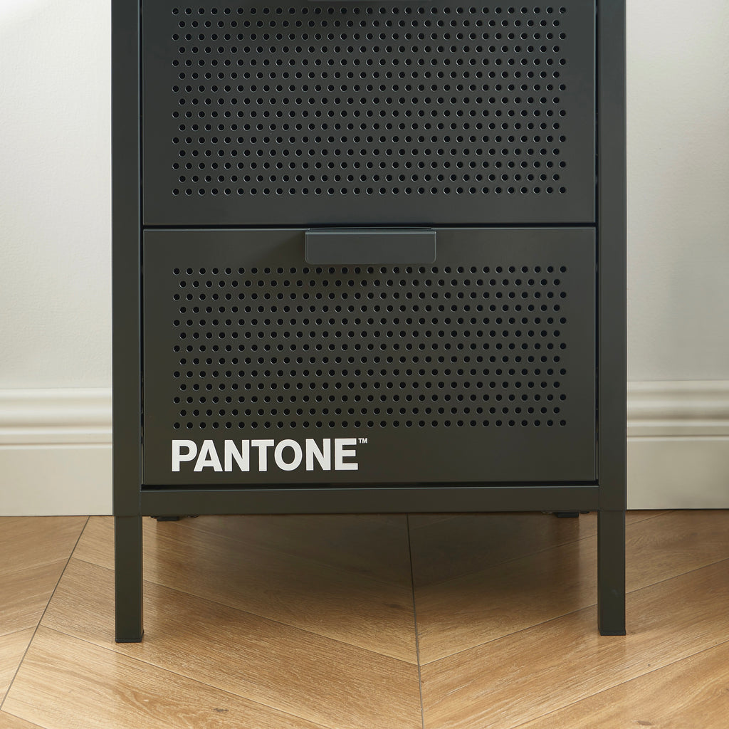 Table De Chevet - Métal - Gris Anthracite - Double Tiroirs