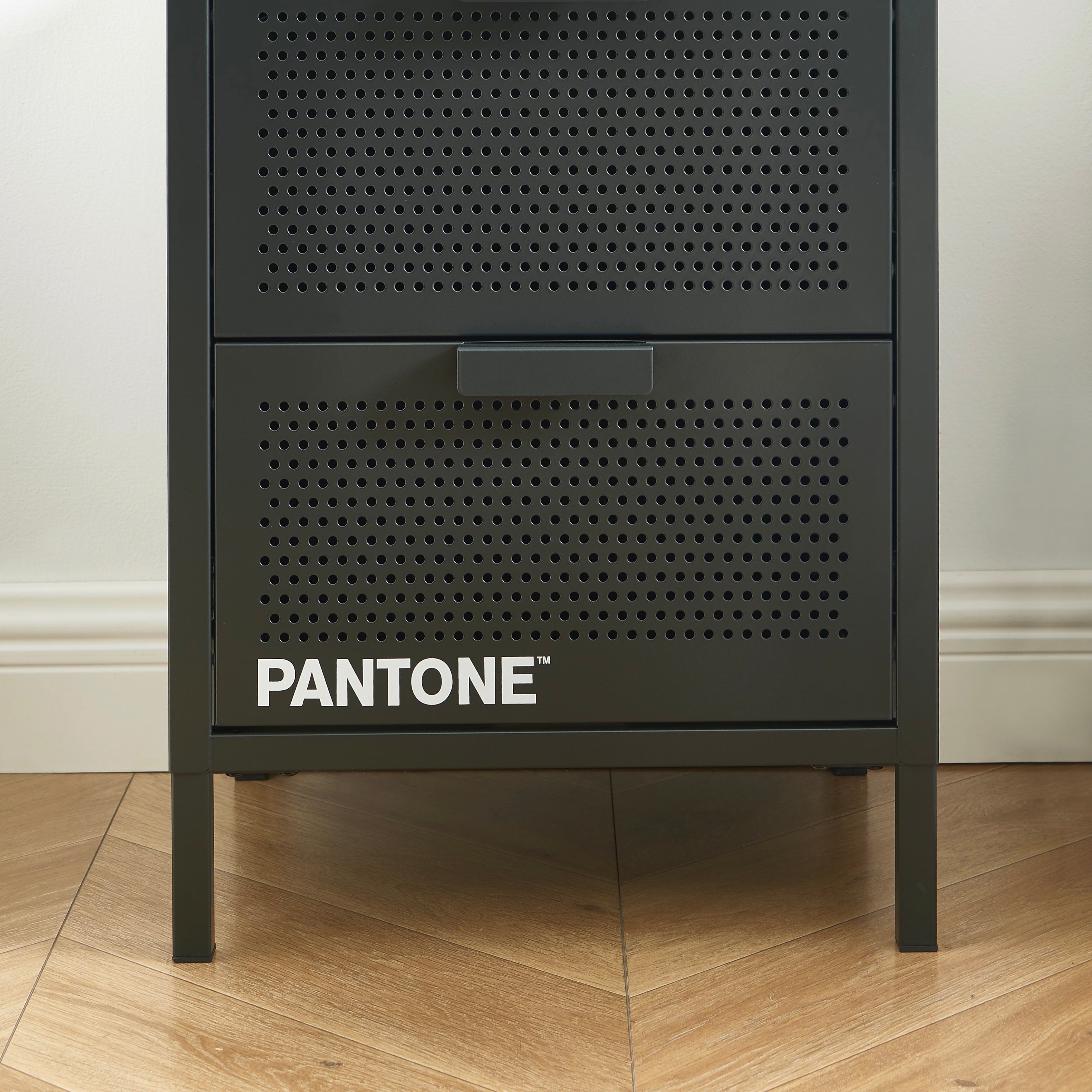 Table De Chevet - Métal - Gris Anthracite - Double Tiroirs