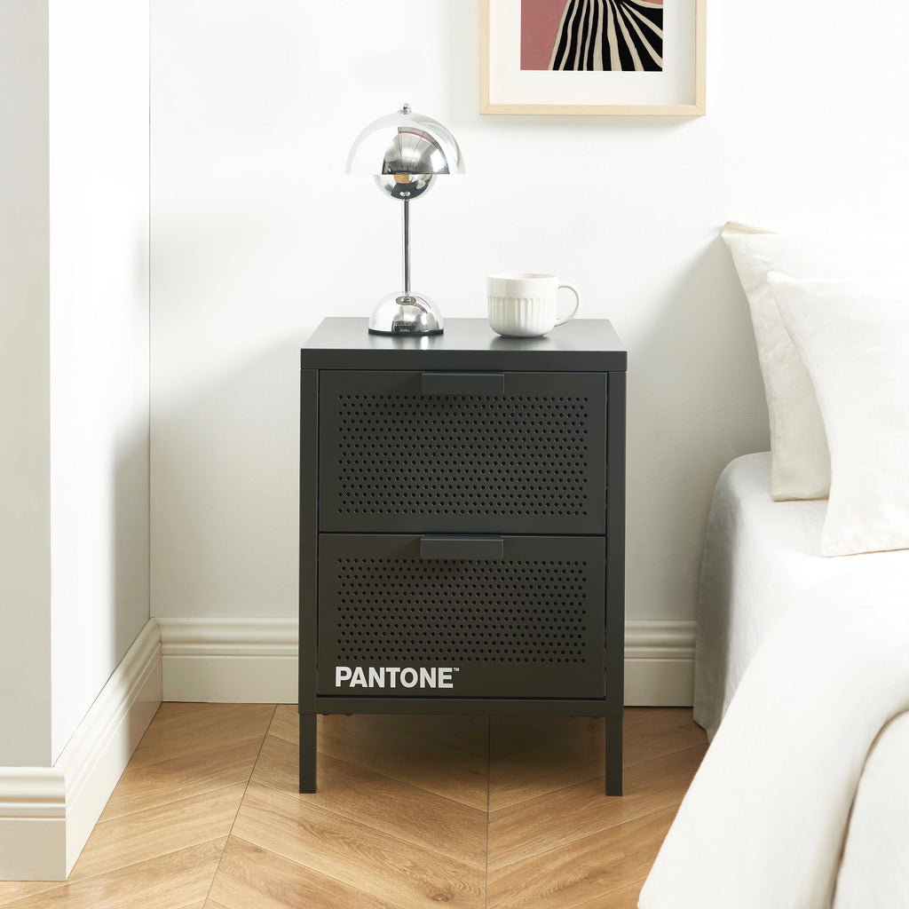 Table De Chevet - Métal - Gris Anthracite - Double Tiroirs