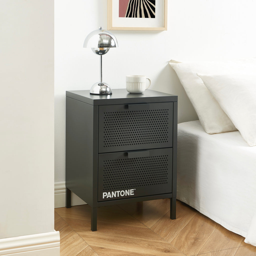 Table De Chevet - Métal - Gris Anthracite - Double Tiroirs