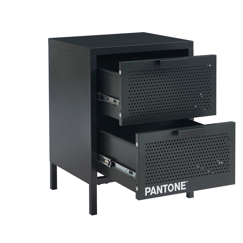 Table De Chevet - Métal - Gris Anthracite - Double Tiroirs