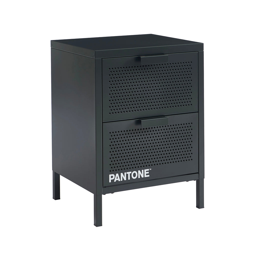 Table De Chevet - Métal - Gris Anthracite - Double Tiroirs