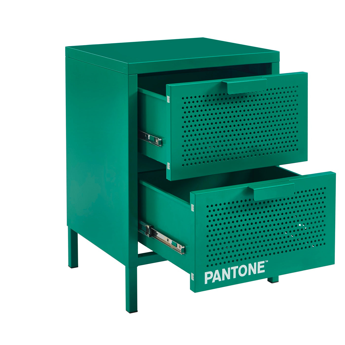 Bedside Table - Metal - Emerald Green - Double Drawers