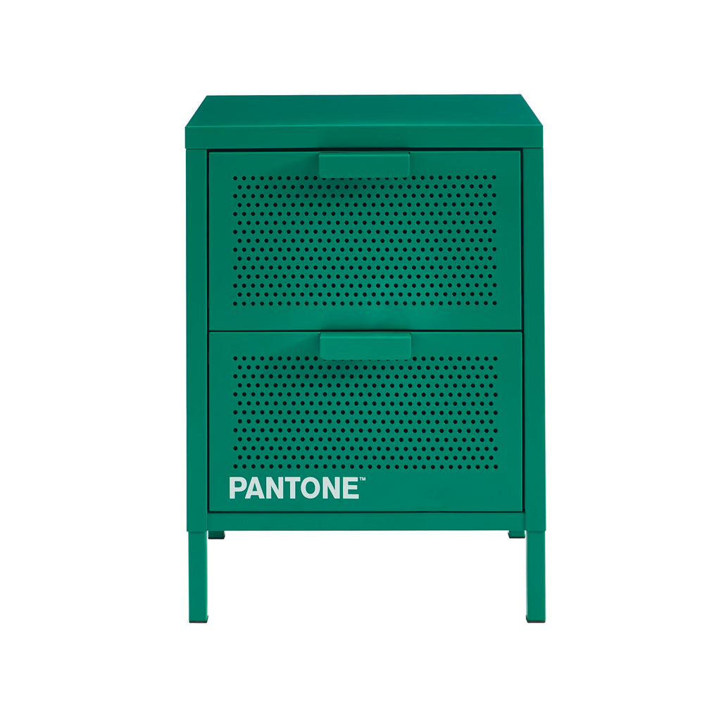 Bedside Table - Metal - Emerald Green - Double Drawers