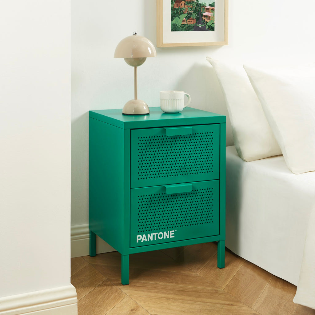 Bedside Table - Metal - Emerald Green - Double Drawers