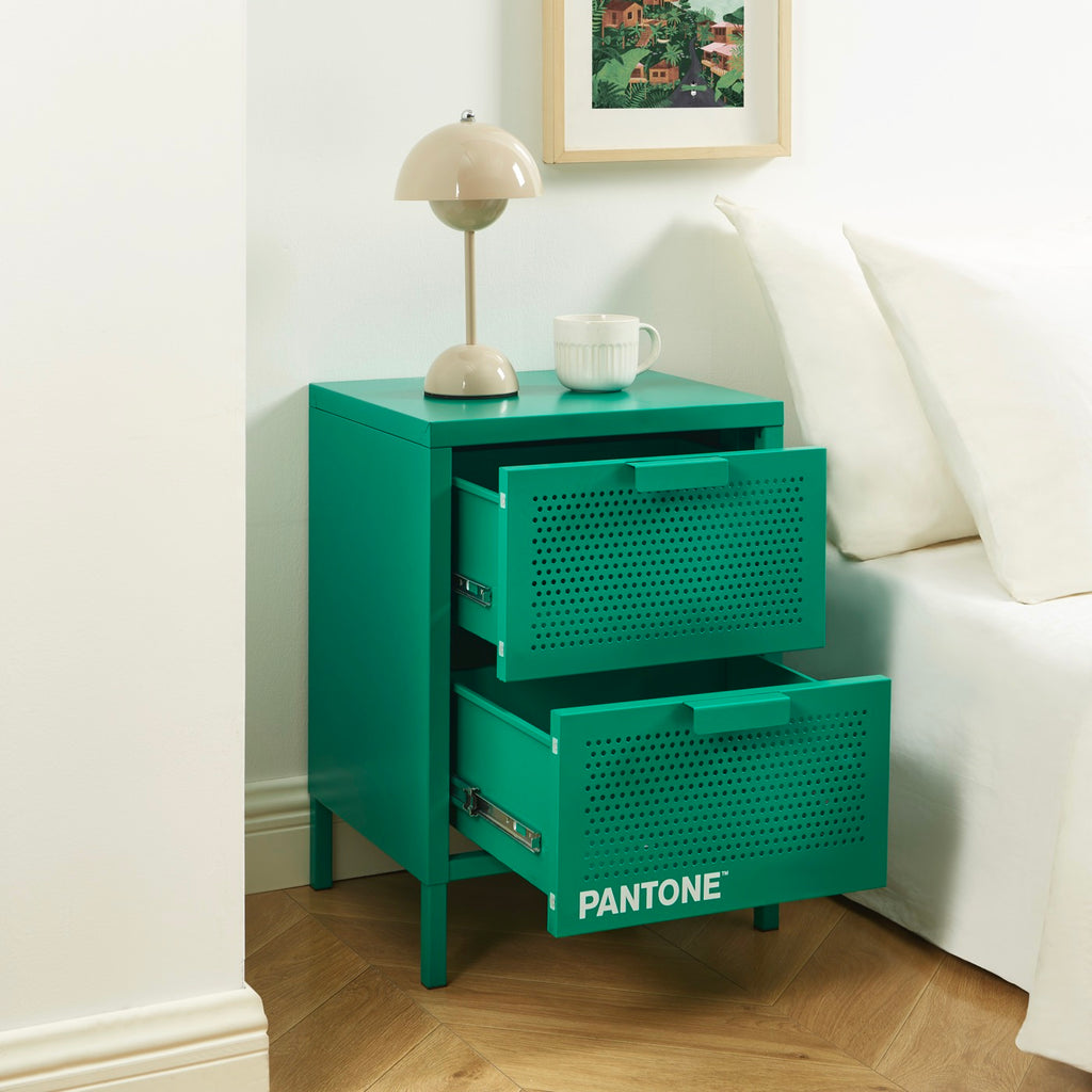 Bedside Table - Metal - Emerald Green - Double Drawers