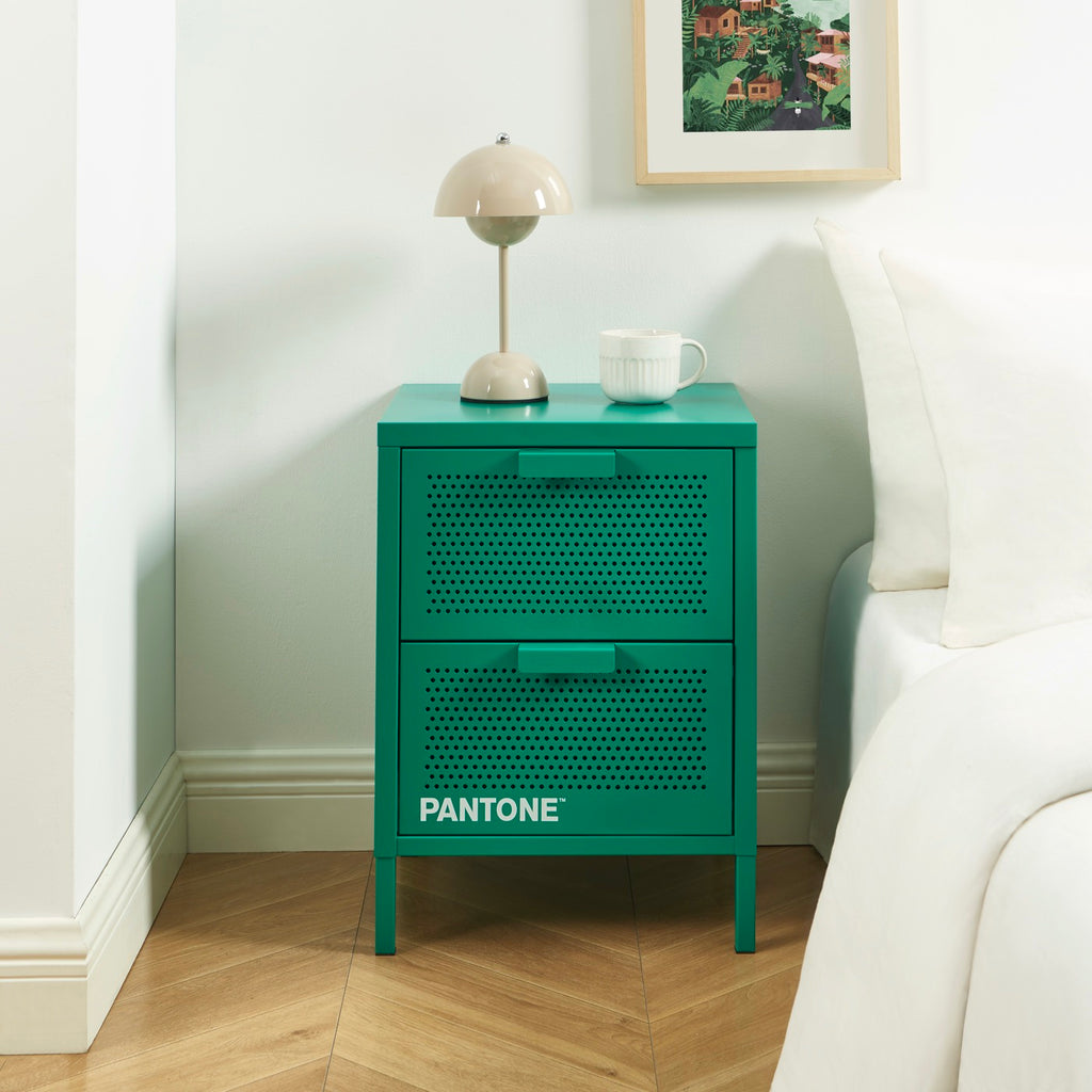 Bedside Table - Metal - Emerald Green - Double Drawers