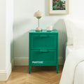 Bedside Table - Metal - Emerald Green - Double Drawers