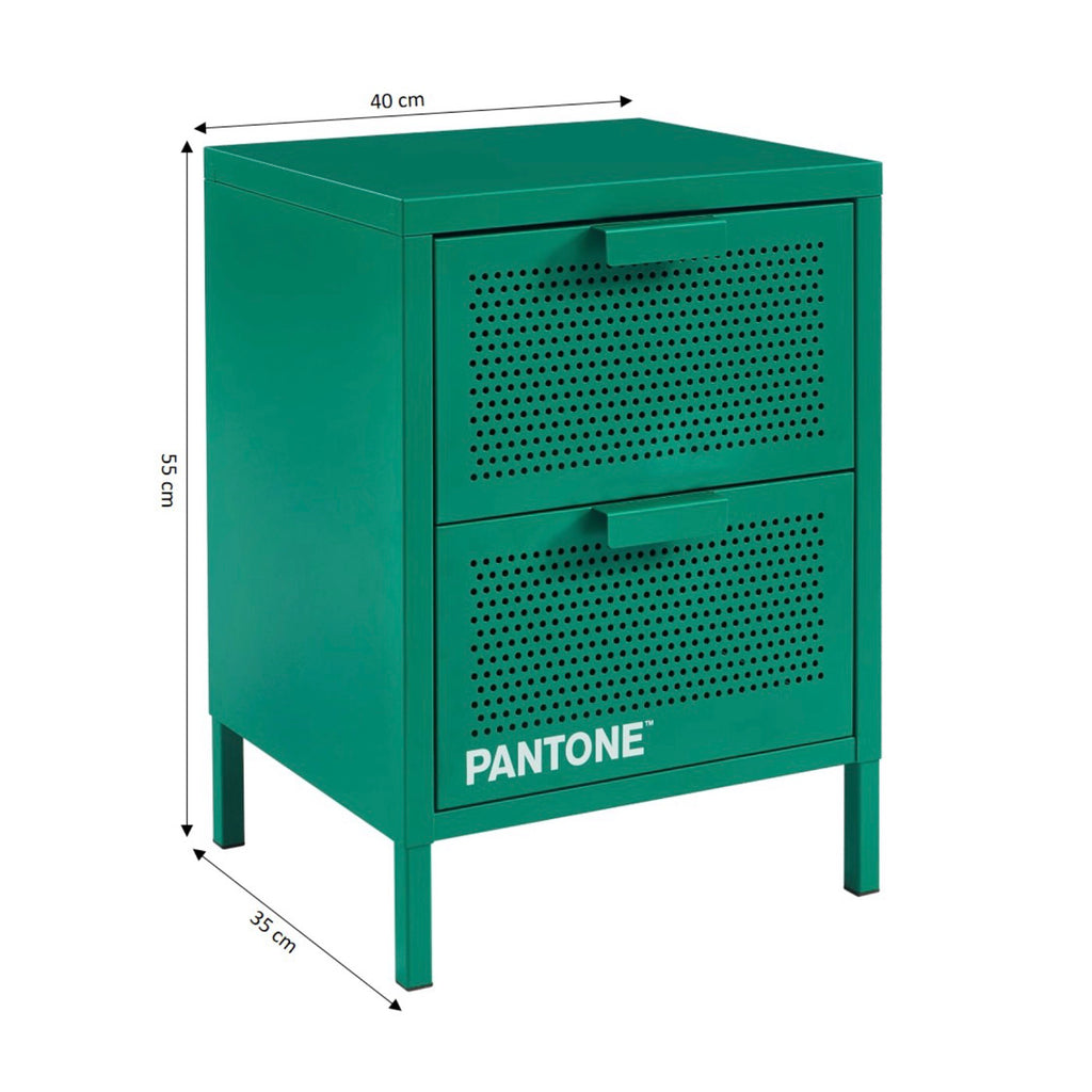 Bedside Table - Metal - Emerald Green - Double Drawers