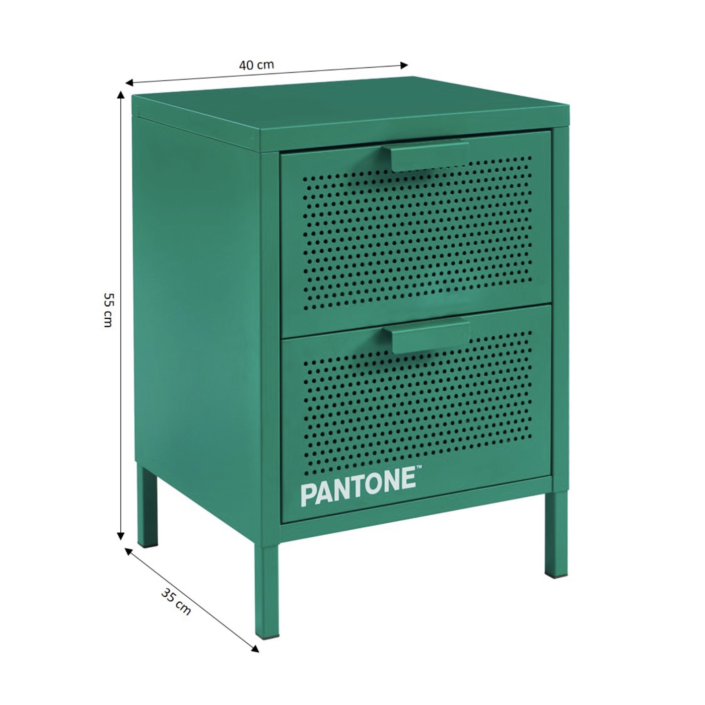 Bedside Table - Metal - Emerald Green - Double Drawers