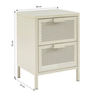 Table De Chevet - Métal - Beige Sable - Double Tiroirs
