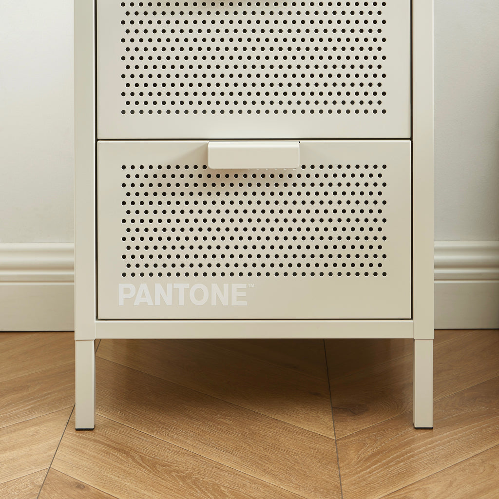Table De Chevet - Métal - Beige Sable - Double Tiroirs
