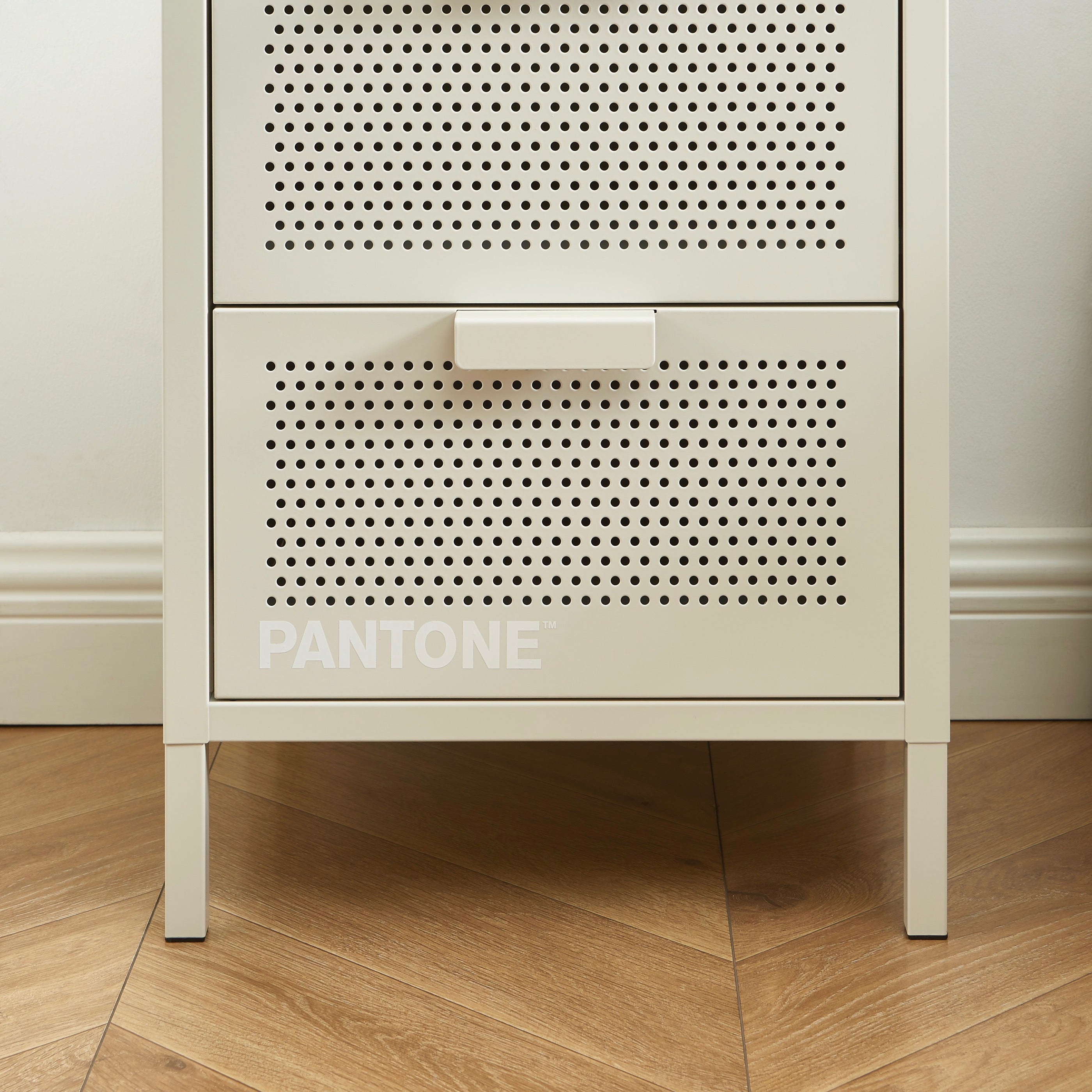 Table De Chevet - Métal - Beige Sable - Double Tiroirs