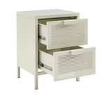 Table De Chevet - Métal - Beige Sable - Double Tiroirs