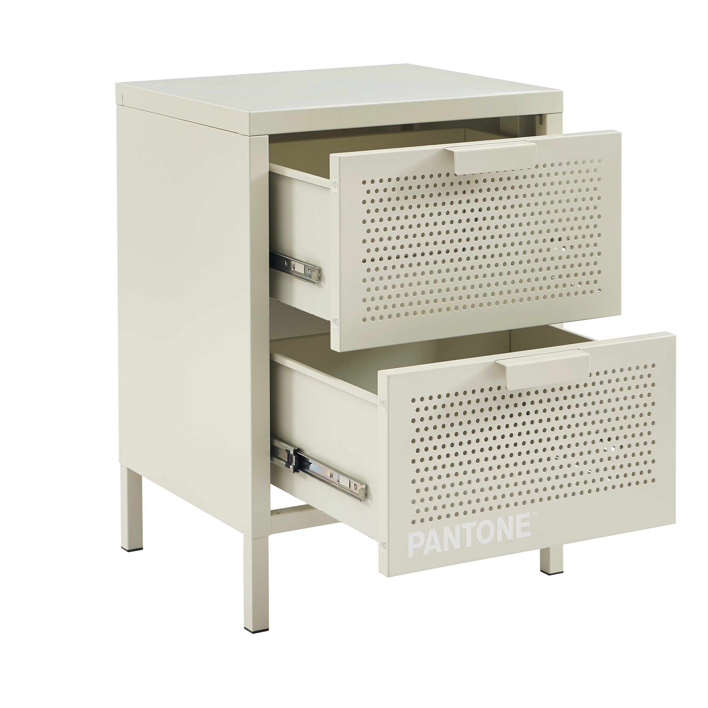 Table De Chevet - Métal - Beige Sable - Double Tiroirs