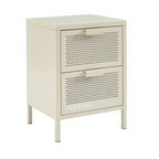 Table De Chevet - Métal - Beige Sable - Double Tiroirs