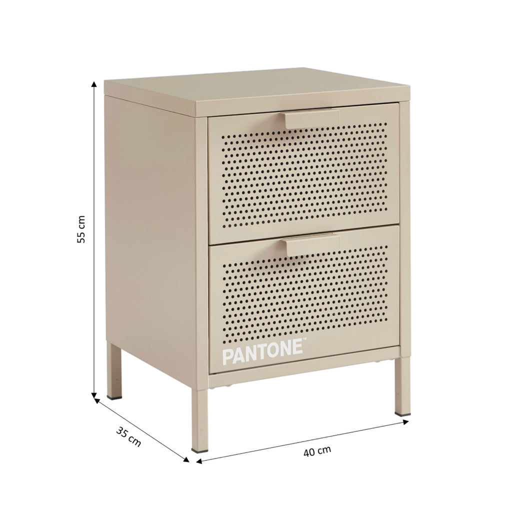 Table De Chevet - Métal - Taupe - Double Tiroirs
