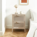 Table De Chevet - Métal - Taupe - Double Tiroirs