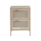 Table De Chevet - Métal - Taupe - Double Tiroirs