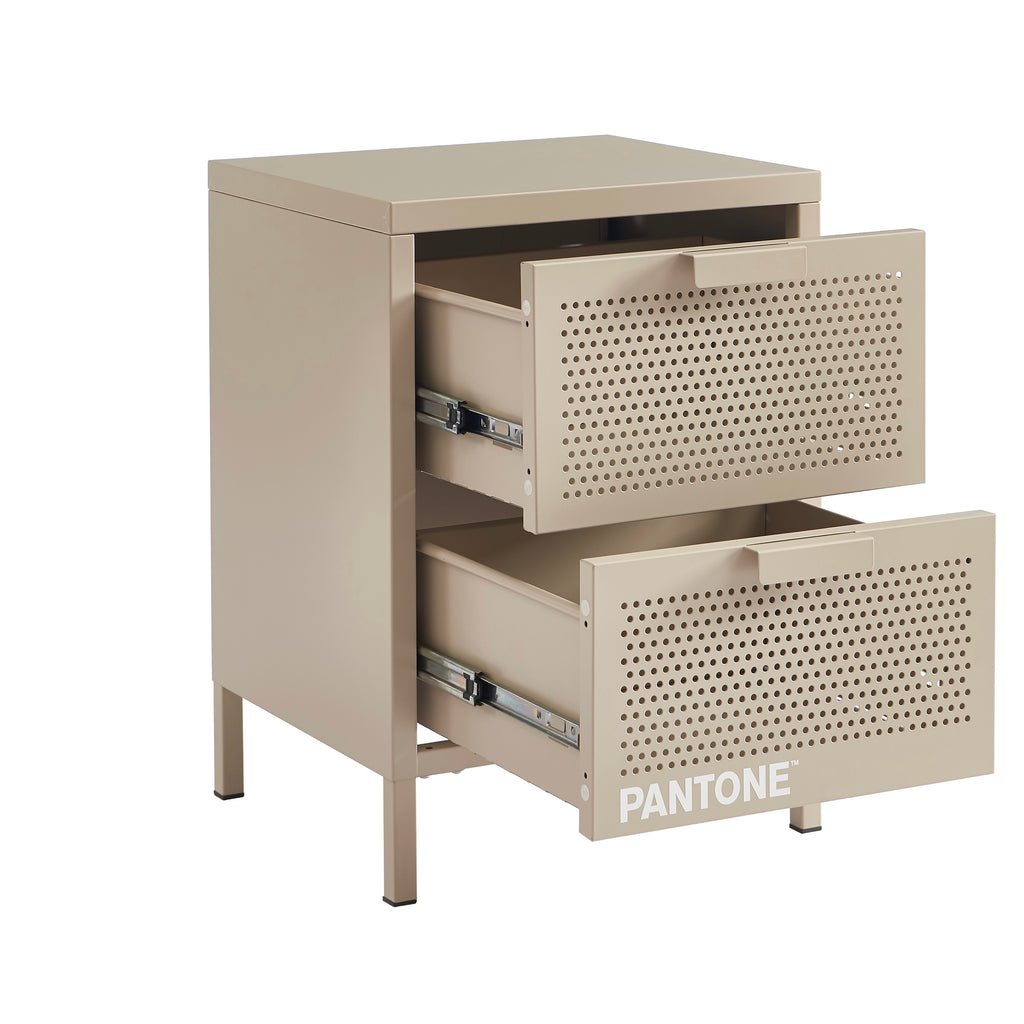 Table De Chevet - Métal - Taupe - Double Tiroirs