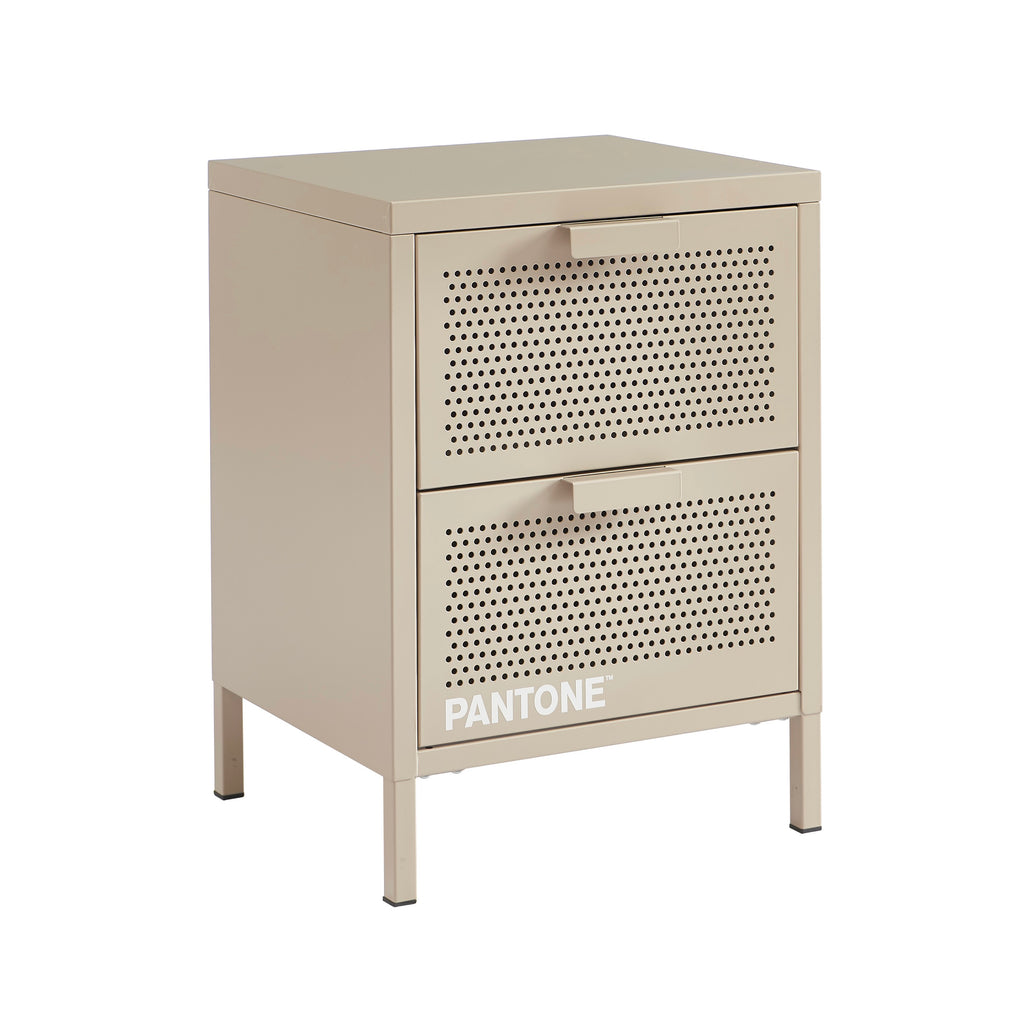 Table De Chevet - Métal - Taupe - Double Tiroirs