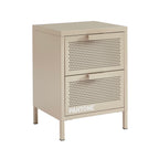 Table De Chevet - Métal - Taupe - Double Tiroirs