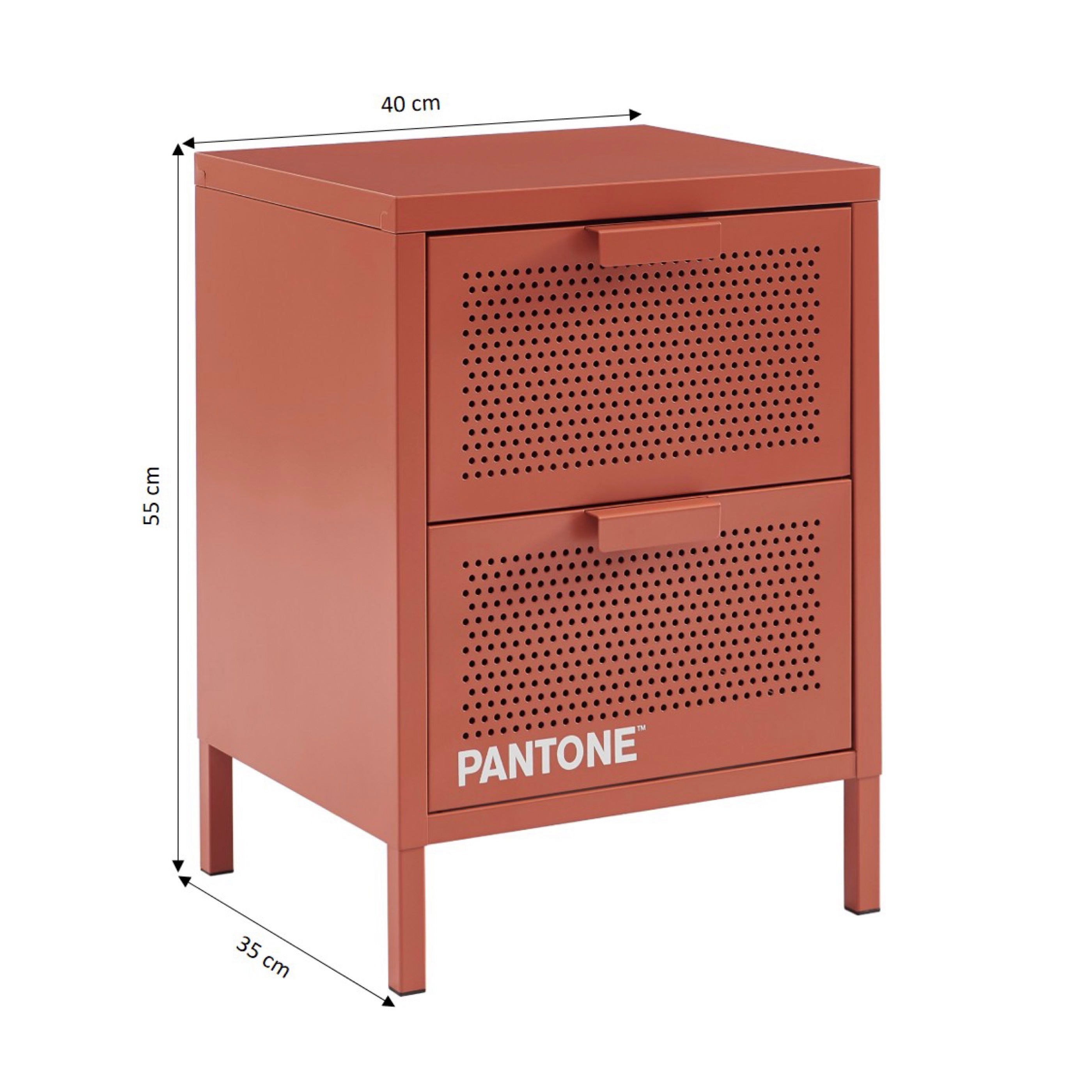 Table De Chevet - Métal - Terracotta - Double Tiroirs