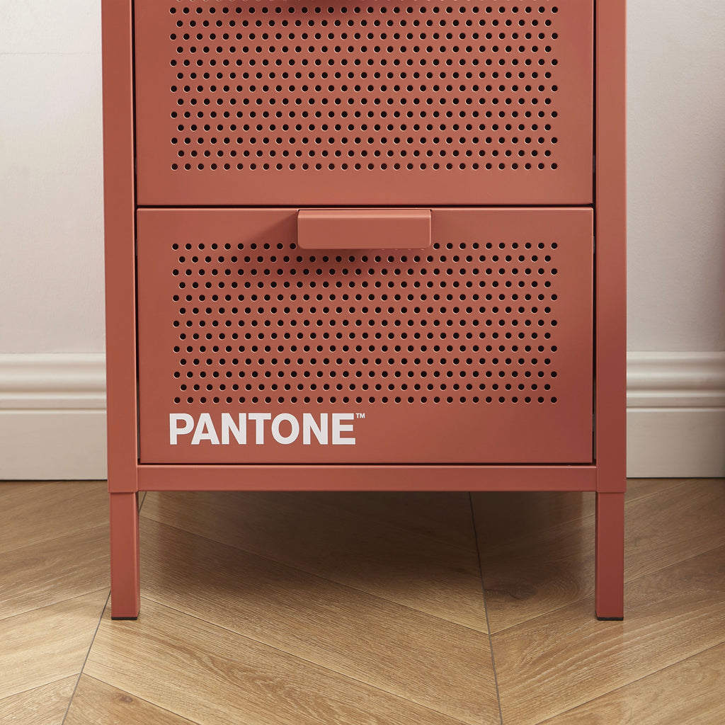 Table De Chevet - Métal - Terracotta - Double Tiroirs