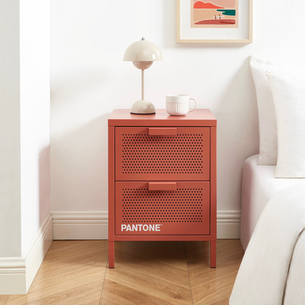 Table De Chevet - Métal - Terracotta - Double Tiroirs