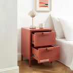Table De Chevet - Métal - Terracotta - Double Tiroirs