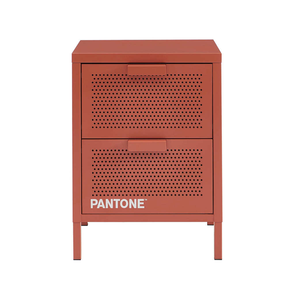 Table De Chevet - Métal - Terracotta - Double Tiroirs