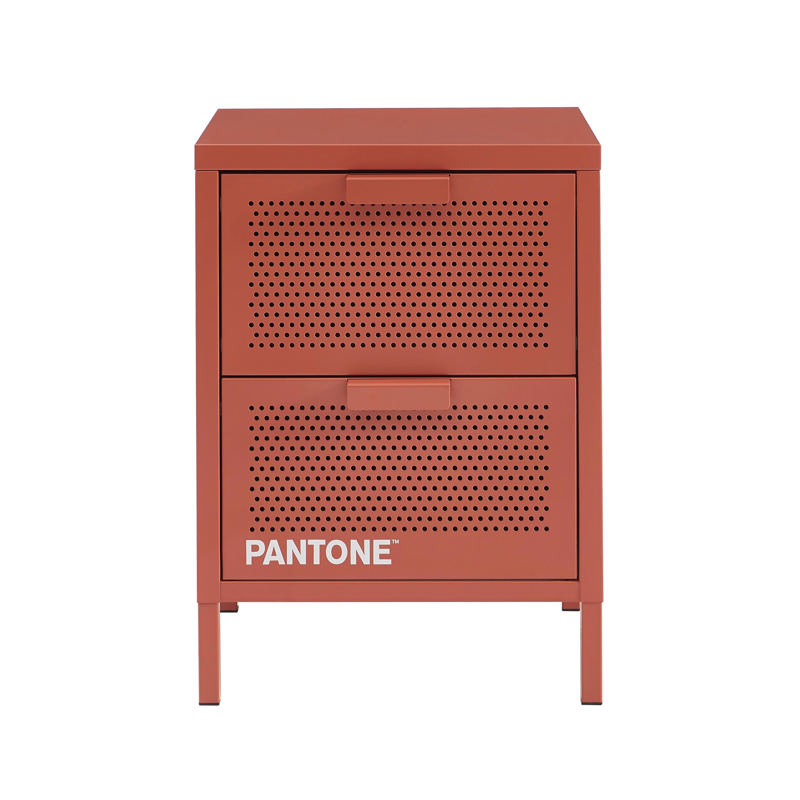Table De Chevet - Métal - Terracotta - Double Tiroirs
