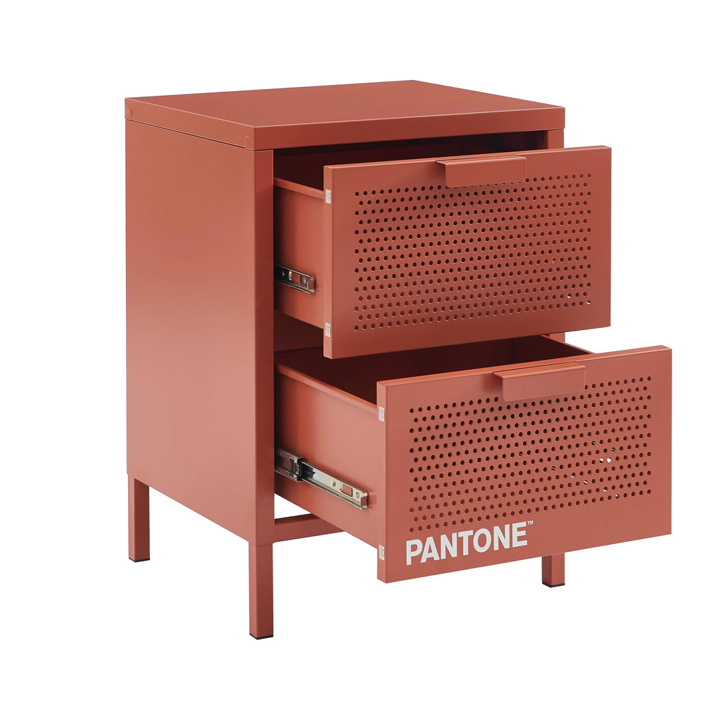 Table De Chevet - Métal - Terracotta - Double Tiroirs