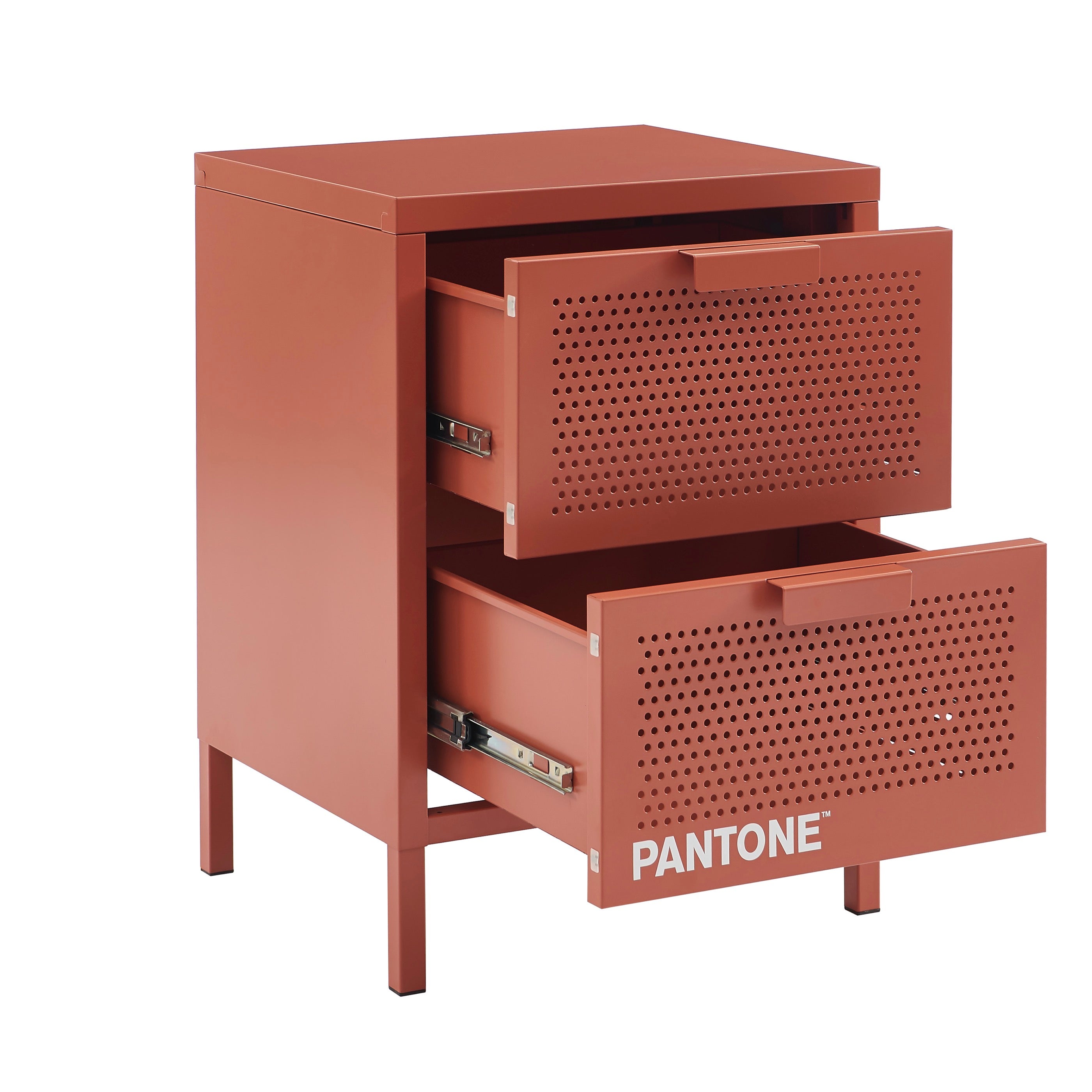Table De Chevet - Métal - Terracotta - Double Tiroirs